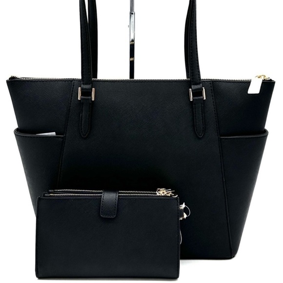 Michael Kors Large Charlotte Tote Bag & Large Double Zip Wallet Black - Picture 6 of 14